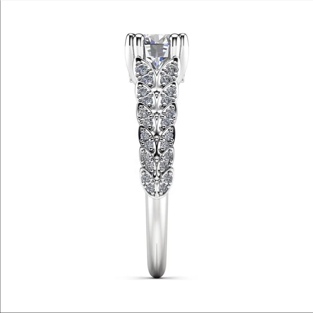 New 925 Silver Two Row Leaves Women’s Diamond Ring - Picture 3 of 4